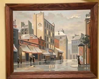 Vintage paint by numbers French oil paining.