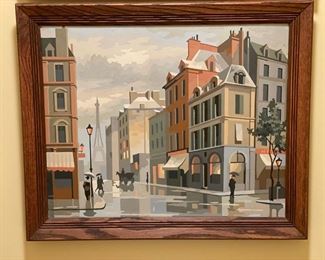 Vintage paint by number French oil painting.
