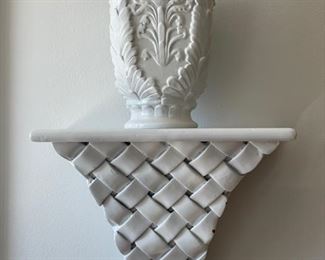 White lattice wall shelf bracket & decorative urn - 2 available.