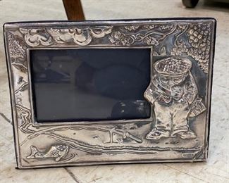 English sterling silver fisherman picture frame. Photo 1 of 2.