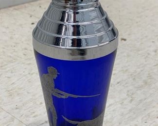 Cobalt blue shaker with silver inlay hunt scene. Photo 1 of 2.