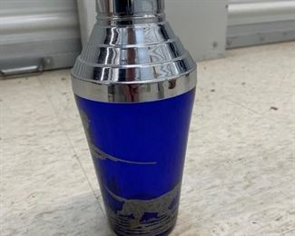 Cobalt blue shaker with silver inlay hunt scene. Photo 2 of 2.