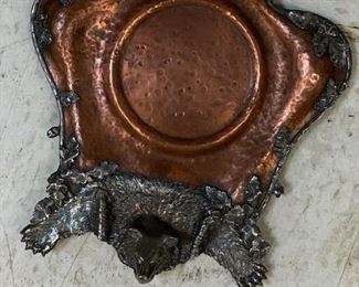Copper & Silver bear rug tray with inkwell by Hawkes. Photo 2 of 3.
