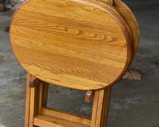 Set of 4 oak TV trays with stand. Photo 1 of 2.