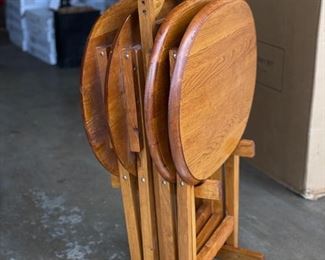 Set of 4 oak TV trays with stand. Photo 2 of 2.