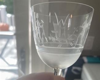 Set of 6 Etched Wine Glasses with an W Monogram.