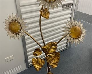 Vintage Maison Jansen-Inspired Sunflower Lamp. Measures Approximately 30" H.