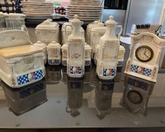 Victoria Czechoslovakia Porcelain Canister Set. Includes Oil, Vinegar and Spice Jars. Photo 1 of 2.