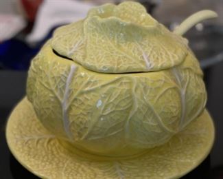Secla CabbageWare Yellow Cabbage Tureen with Under Plate and Ladle.