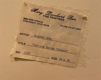 Cutting Barley Tobacco by Stephen Alke. Measures 24” x 30” Photo 2 of 3.