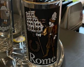 Set of 5 Libby TWA Destination Glasses - Havana, Madrid, Rome, London, The Hague. Photo 2 of 6.