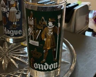 Set of 5 Libby TWA Destination Glasses - Havana, Madrid, Rome, London, The Hague. Photo 3 of 6.