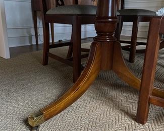 Hickory Chair Georgian Banded Mahogany double pedestal dining table. Measures 72" - 116" W x 46" D x 29.5" H. Photo 3 of 4.