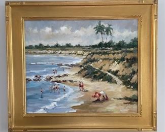 H. Jacob beach scene oil painting. Measures 23" W x 19.5" without frame: 31" x 27." Photo 1 of 2.