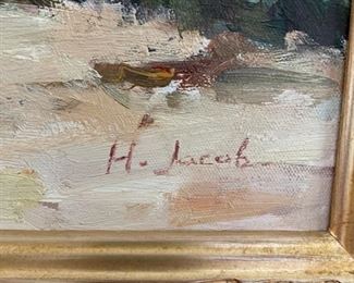 H. Jacob beach scene oil painting. Measures 23" W x 19.5" without frame: 31" x 27." Photo 2 of 2.