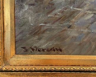 Paris oil painting signed by artist. Measures 35" x 23" without frame; 4.25" thick frame. Photo 2 of 2.