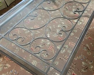 Metal & glass "garden gate" cocktail table. Measures 57" W x 32" D x 17" H. Photo 2 of 4.