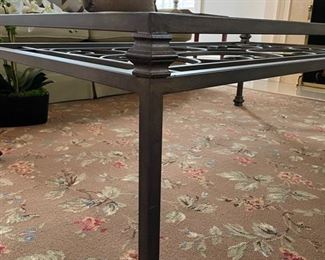 Metal & glass "garden gate" cocktail table. Measures 57" W x 32" D x 17" H. Photo 3 of 4.
