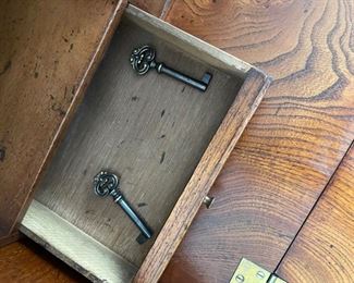 Flame mahogany slant front desk with marquetry detailing. Measures 29" W x 18" D x 39" H. Photo 5 of 5.