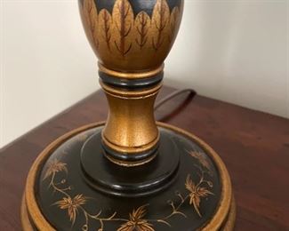 Pair of ebony and gilt candlestick table lamps. Photo 1 of 2.