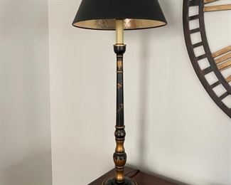 Pair of ebony and gilt candlestick table lamps. Photo 2 of 2.