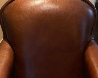 Crate & Barrel leather chair & ottoman. Chair measures 30" W x 36" D. Ottoman is 25" x 20." Photo 3 of 5.