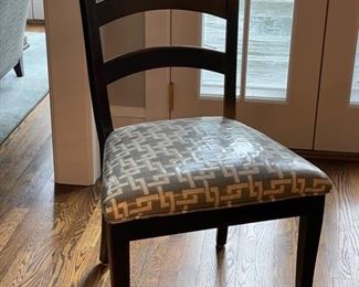 Set of 6 ebony modern ladder back chairs with vinyl covered lattice upholstered seats. Photo 1 of 3.