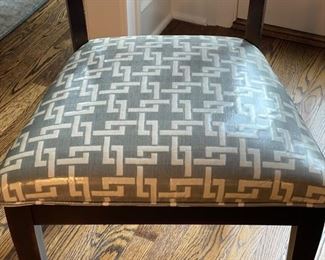 Set of 6 ebony modern ladder back chairs with vinyl covered lattice upholstered seats. Photo 3 of 3.