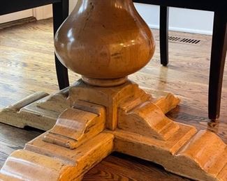 Oak pedestal dining table. Measures 48" D x 30" H with 26.5" clearance. Photo 2 of 2.