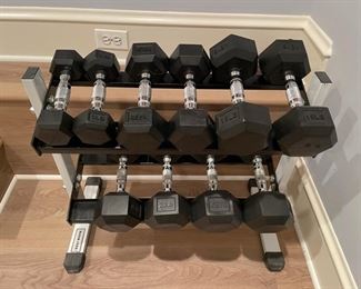 Weight stand and weights: 5, 10, 15, 20 & 25 lb weight sets.