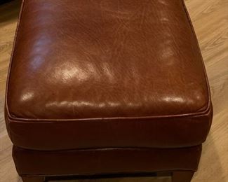 Crate & Barrel leather chair & ottoman. Chair measures 30" W x 36" D. Ottoman is 25" x 20." Photo 4 of 5.