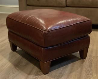 Crate & Barrel leather chair & ottoman. Chair measures 30" W x 36" D. Ottoman is 25" x 20." Photo 5 of 5.
