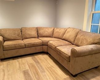 PB Buchannon three-piece U-shaped sectional sofa. Measures 37" D with two 54" sections. Photo 1 of 5.