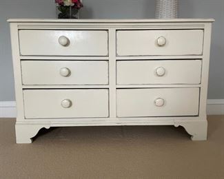 Lexington distressed white 6-drawer chest of drawers. Measures 48" W x 19" D x 30" H. Photo 1 of 4.
