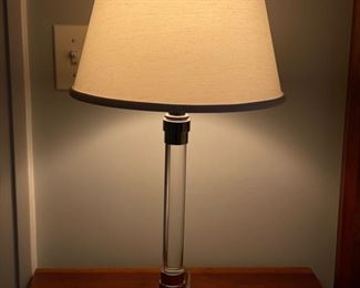 Glass and metal bedside table lamp.