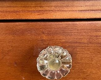 Antique side table with glass pull. Measures 21" W x 18" D x 29" H. Photo 2 of 2.