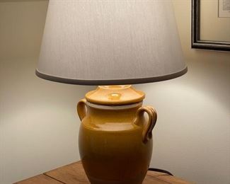 Mustard yellow glazed ceramic jug-style table lamp. Photo 1 of 2.
