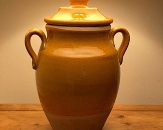 Mustard yellow glazed ceramic jug-style table lamp. Photo 2 of 2.