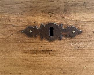 Antique pine three-drawer chest of drawers. Measures 42" W x 20 D x 32" H. Photo 4 of 4.