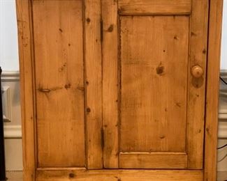 Antique pine side table with door. Measures 25" W x 15" D x 28" H. Photo 1 of 2.