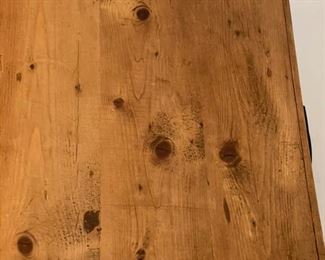 Antique pine side table with door. Measures 25" W x 15" D x 28" H. Photo 2 of 2.