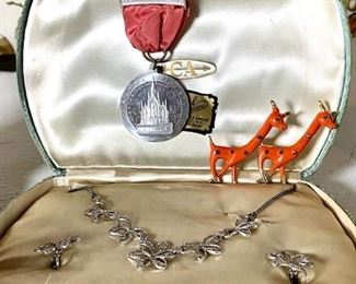 Vintage silver necklace and earrings in original box