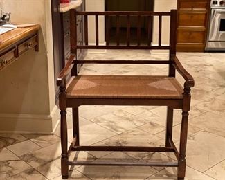 Vintage French provincial oversized rush seat counter bench. Measures 31" W x 20" D with 23" seat height. Photo 1 of 4.