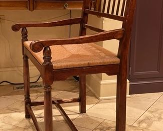 Vintage French provincial oversized rush seat counter bench. Measures 31" W x 20" D with 23" seat height. Photo 2 of 4.