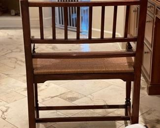 Vintage French provincial oversized rush seat counter bench. Measures 31" W x 20" D with 23" seat height. Photo 4 of 4.