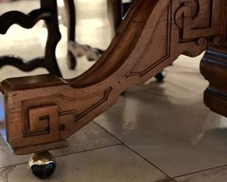 Antique French extension dining table. Measures 81" W x 64" x 28.5" H with 25" clearance. Comes with 46" W leaf and pads. Photo 5 of 5.