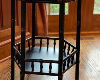 Ebonized wood faux bamboo side table. Measures 18.5" D x 26" H. Photo 1 of 3.