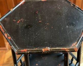 Ebonized wood faux bamboo side table. Measures 18.5" D x 26" H. Photo 3 of 3.