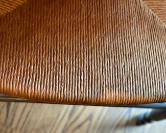 Set of 4 Minton-Spidell French Provincial arm chairs in frosted blue finish with rush seats. Each measures 23” W x 25” D x 38” H. Photo 5 of 5.