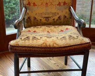 Set of 4 Minton-Spidell French Provincial arm chairs in frosted blue finish with rush seats. Each measures 23” W x 25” D x 38” H. Photo 1 of 5.